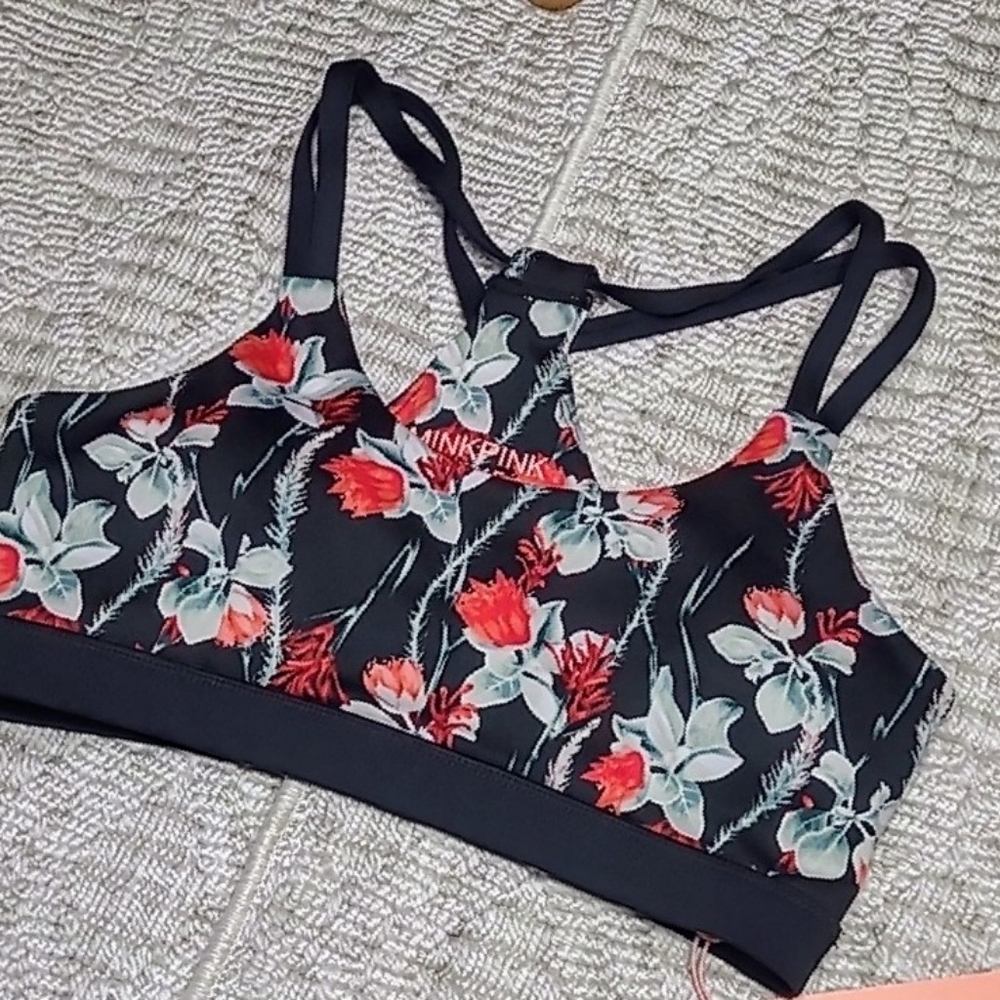 NWT Mink pink move floral strappy sports bra S